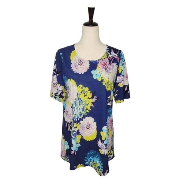 Chico's Blooming Happiness Scoop Neck Asymmetrical Grommet Tunic Size S - Picture 1 of 10